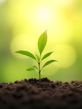 Young plants increase on sunny background. Growing money, finance and investment