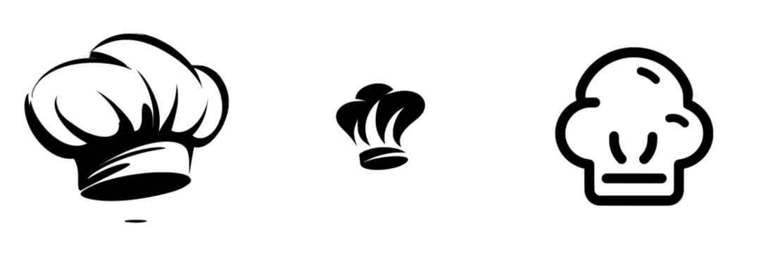 The silhouette of a chef's hat is isolated, with a black hat depicting a chef cooking, suitable for a logo