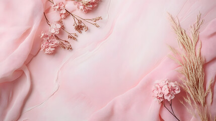 Light pink hues capture the essence of natural materials, creating a girly and feminine atmosphere with ample copy space for text. This light pink aesthetic enhances any design.