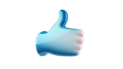3D thumbs up icon in modern blue gradient, floating above white background, social approval symbol, PNG