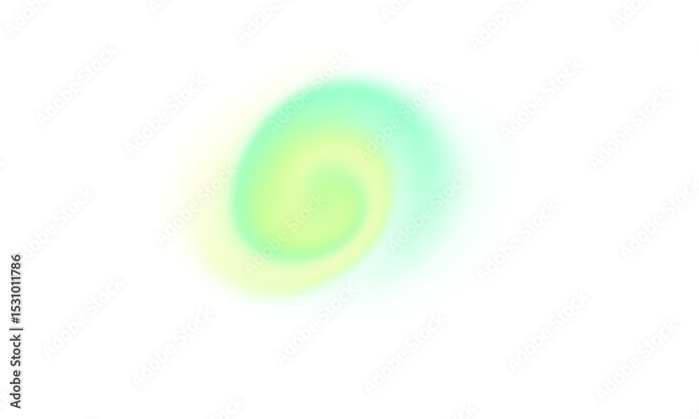 Poster Glowing abstract fluid shape in green and yellow neon tones on transparent background. Futuristic and dynamic design element