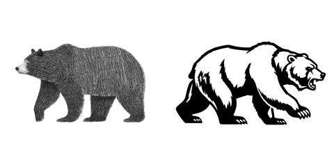 Naklejka premium Butchery's poster features a bear silhouette in a vintage logo style with a retro print