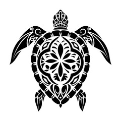 Naklejka premium Contemporary artwork featuring a flat black silhouette of a swimming sea turtle, isolated on white