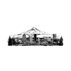 Portland City's skyline is featured in a horizontal banner, showcasing a black and white silhouette of the Oregon city, ideal for modern design templates