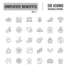 Employee benefits line editable icon set. Editable stroke. Vector illustration