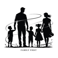 Obraz premium Silhouette of a family holding hands illustrating family love and unity on a white background
