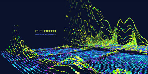 Abstract analytical background with graph of color lines connecting points chart analyze  in dark cyberspace. Quantum cryptography concept.  Banner for business, science and technology. Big data.