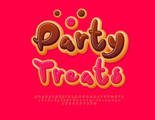 Vector Delicious poster Party Treats. Tasty Donut Font. Sweet Cake Alphabet Letters and Numbers set.