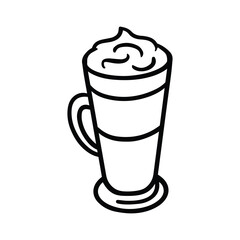 Latte Icon Hand Drawn Black White Thick Lines