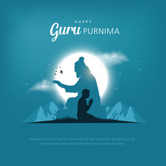 Happy guru Purnima guru and shishya teaching. Silhouette concept. Creative Vector Illustration design.