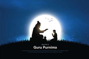 Happy guru Purnima guru and shishya teaching. Silhouette concept. Creative Vector Illustration design.