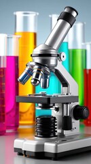 A detailed microscope examining colorful liquids in test tubes highlighting scientific exploration.