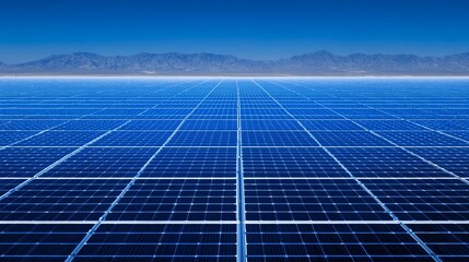 Solar panels utilize renewable energy from sunlight under a blue sky