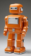 A vintage orange robot model showcasing retro design and charm, perfect for collectors and tech enthusiasts.