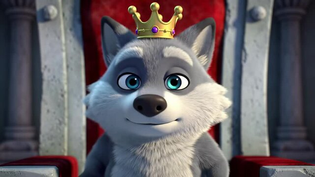 Cartoon wolf wearing crown studio shot portrait illustration graphic