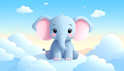Fototapeta premium cartoon illustration of elephant and clouds