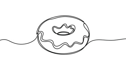 Single Line Drawing of a Donut with Frosting and Hole
