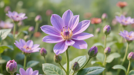 Obraz premium A purple flower blooming with buds around
