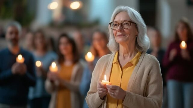 People holding candles during a vigil spiritual gathering warm light