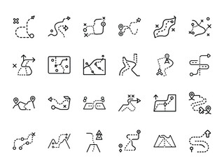 Naklejka premium Set of minimalist iconography depicting navigation route and directional signage