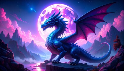 digital illustration of dragon in the night sky
