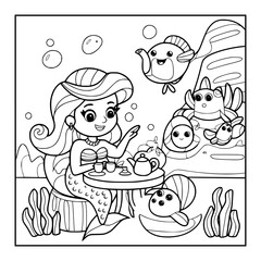 black and white mermaid coloring pages