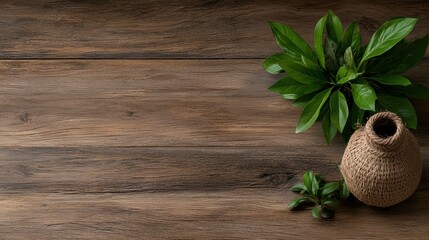 A Beautiful Single Plant in a Vase on a Rustic Wooden Table for Your Home Decor Inspiration