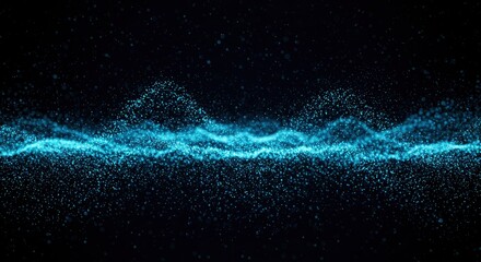 Abstract Digital Particle Wave Formed With Blue Particles Against A Dark Background