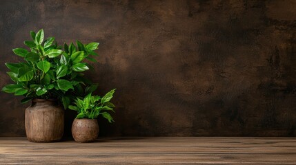 A Serene Potted Plant on a Wooden Table Awaits Your Personal Touch and Inspiration