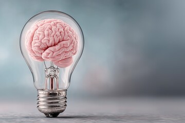 Creative representation of a human brain inside a light bulb showcasing innovative thinking