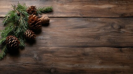 A Beautiful Arrangement of Pine Cones on Wooden Background with Space for Text and Unique Charm