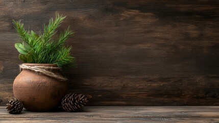 A Stunning Vase with a Lush Plant on a Wooden Table Perfect for Minimalist Decor and Text Placement