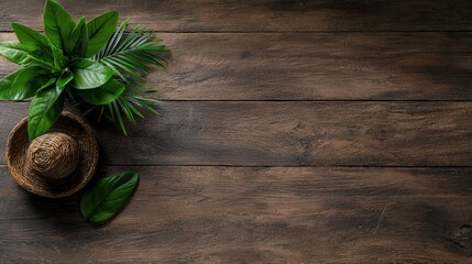 A Stunning Plant on a Natural Wooden Table with Blank Space for Text and a Touch of Nature