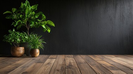 Beautiful Wooden Table Displaying a Pot of Lush Green Plants Perfect for Home Decor