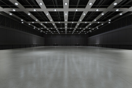 Empty hall exhibition centre.The backdrop for exhibition stands,booth,market,trade show.Conversation for activity,meeting.Arena for entertainment,event,sports.Indoor for Display,showroom.3d render.