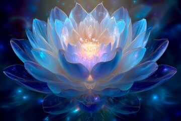 スピリチュアルなエネルギーを感じる蓮の花。幻想的に輝く花のデジタルアート
