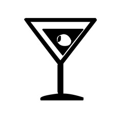 Black and white vector of a cocktail or martini glass with a stem and conical bowl.