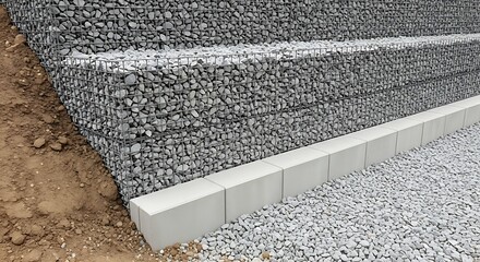 Gabion Wall Construction with Crushed Stone Material for Erosion Control and Landscape Support Retaining Wall Structure