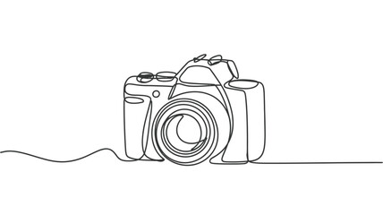 Continuous Line Drawing of a Digital SLR Camera on White