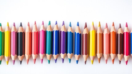 Colorful pencils arranged in a row