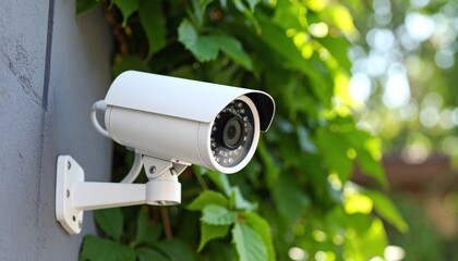 Outdoor surveillance camera blending with natural foliage for enhanced security