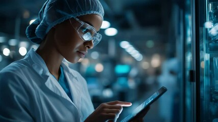 Focused Female Scientist Analyzing Data on a Tablet in Laboratory - Powered by Adobe