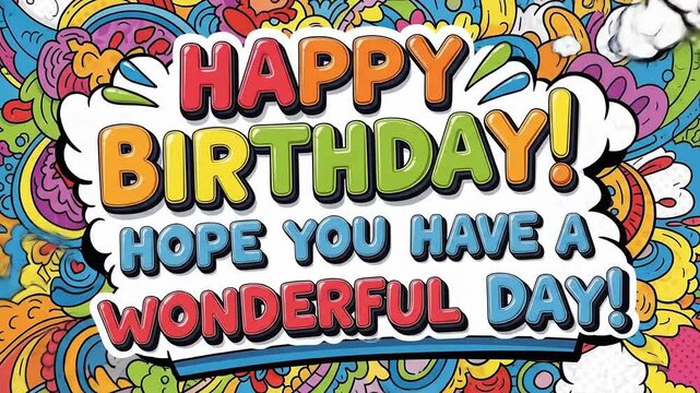 Colorful happy birthday graphic design illustration with vibrant text and pattern background for celebration