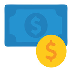 Banking services icon with blue bill and gold coin. Suitable for financial websites, apps, presentations, and educational materials.