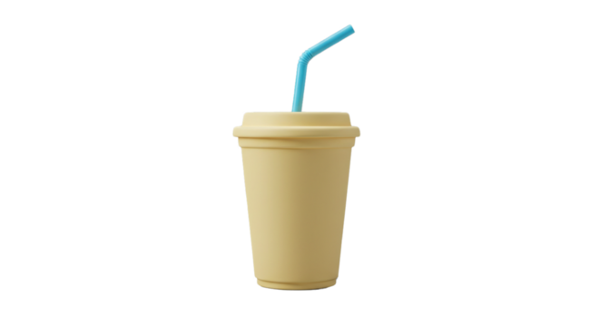 Yellow coffee cup with blue straw mockup for branding and design presentation and product visualization on transparent background