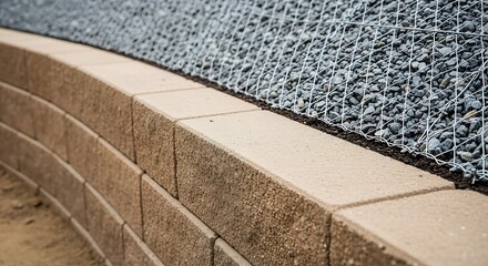 Elevated Landscaping Retaining Wall System with Gravel Backfill Providing Structural Support and Erosion Control for Soil Stability Management