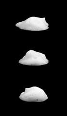 Set Foam texture, white bubbles from soap or shampoo or shower gel and facial foam. isolated on black background