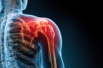 Human shoulder pain medical illustration showing bones and joints