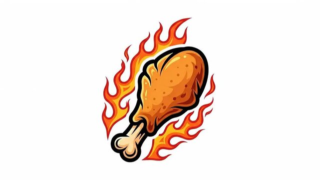 Delicious fried chicken drumstick on fire illustration for restaurant