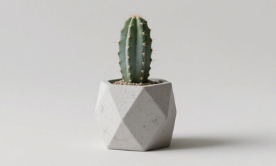 Minimalist Cactus in Geometric Concrete Pot